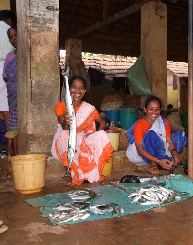 Karnataka, Indien: Frauen am Fischmarkt
